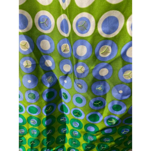 BODEN DRESS 6 SEQUIN GREEN BLUE RETRO SILK DOT GEOMETRIC PRINT SHIFT SHORT MINI - Picture 6 of 9